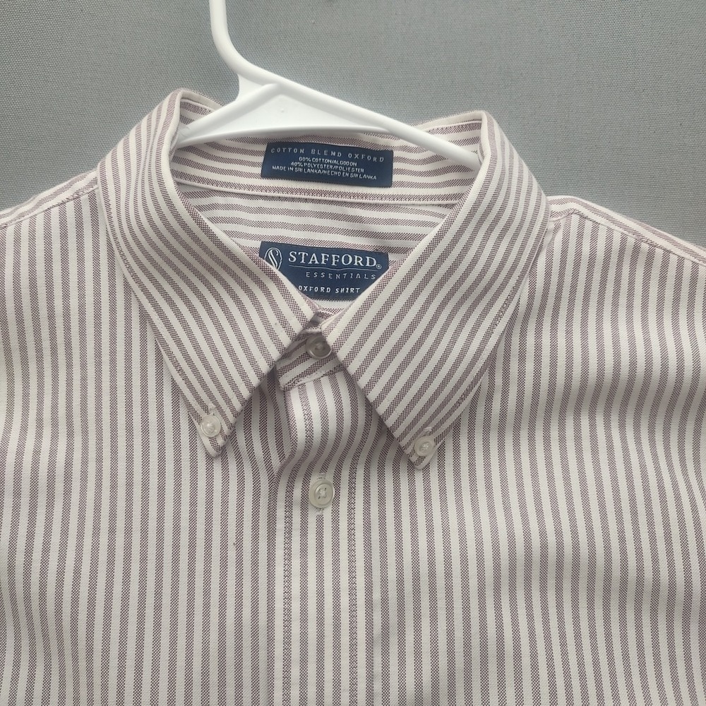 Stafford Oxford Men's Shirt Purple Striped Long Sleeve Classic Fit 17 32-34